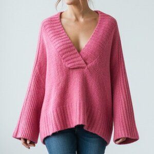 Logg H&M Sweater Womens Medium Pink Chunky Oversized Cozy Knit Layering Warm